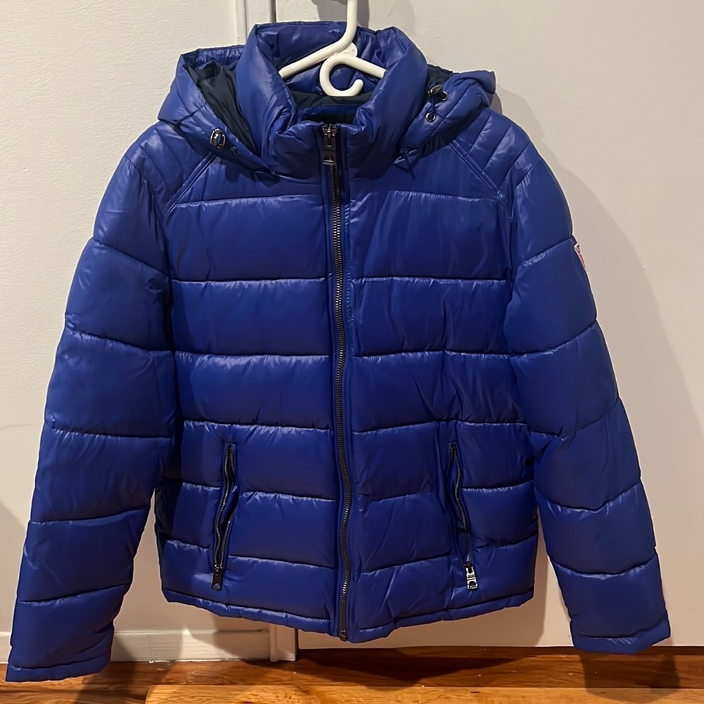 Blue puffer jacket